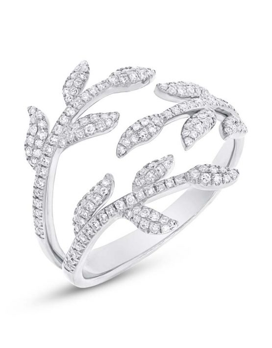 14kt White Gold Diamond Leaf Fashion Ring - Matthew's Jewelers